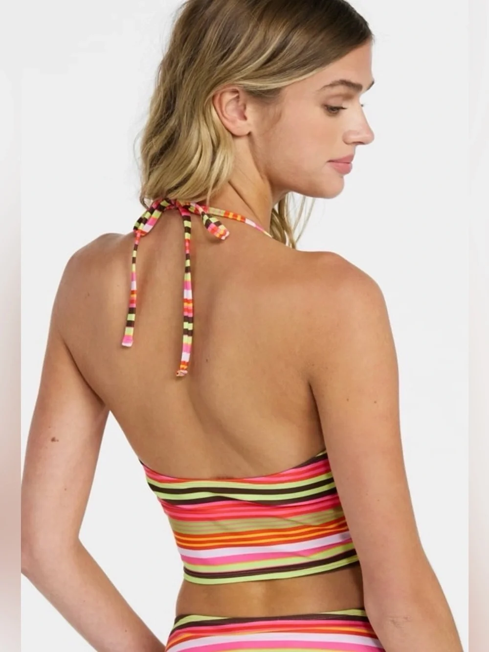 No Boundaries Striped Bandeau Tankini & Side Tie Bikini Set XS Colorful Bead NWT
